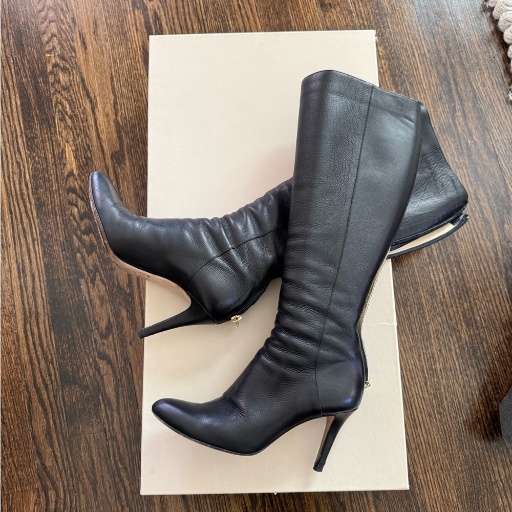 Jimmy Choo “Grand” black leather knee high boots Size 38